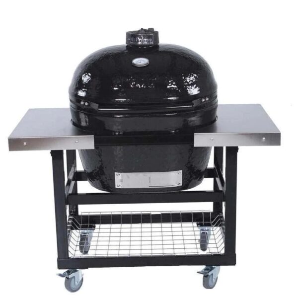 Primo Oval XL 400 Ceramic Kamado Grill On Steel Cart With Stainless Side Tables And Stainless Steel Grates - 778