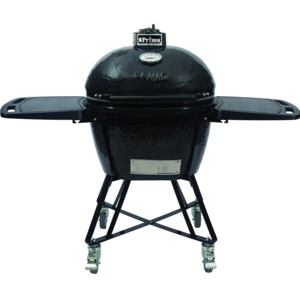 Primo All-In-One Oval Large 300 Ceramic Kamado Grill With Cradle, Side Shelves, And Stainless Steel Grates - 7500