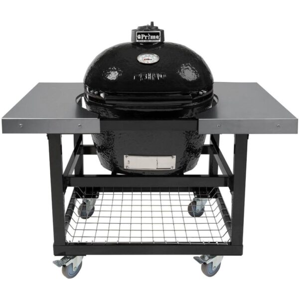 Primo Oval Large 300 Ceramic Kamado Grill On Steel Cart With Stainless Side Tables And Stainless Steel Grates - 775