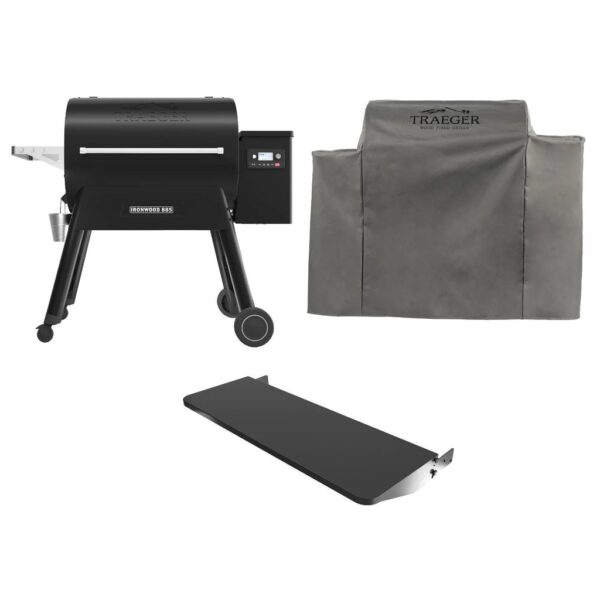 Traeger Ironwood 885 Wi-Fi Controlled Wood Pellet Grill W/ WiFIRE, Pellet Sensor, Front Shelf & Grill Cover - TFB89BLF + BAC442 + BAC513
